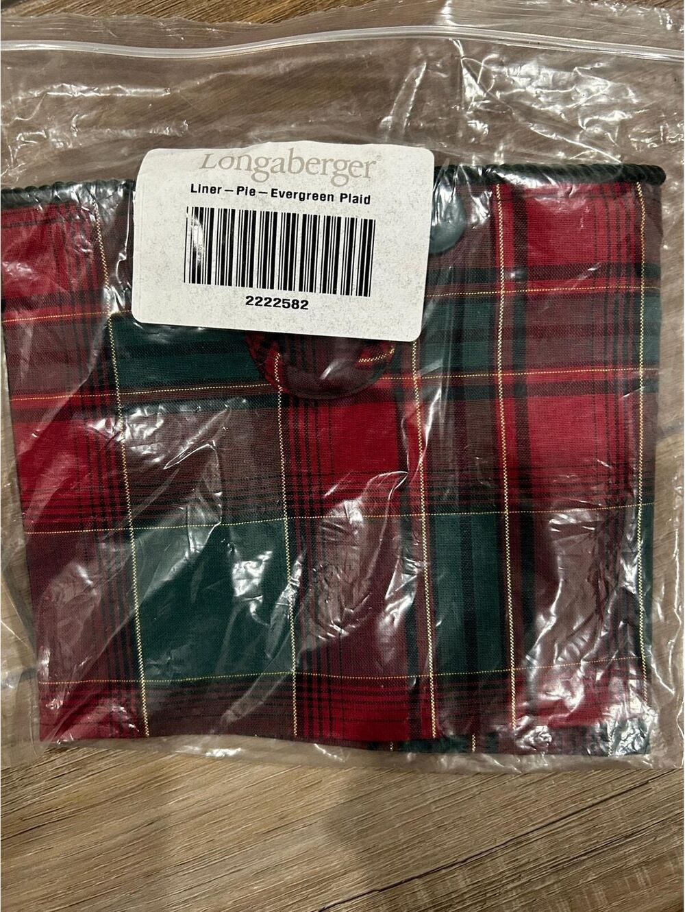 Longaberger PIE Basket Liner CHRISTMAS EVERGREEN PLAID Fabric NEW red green